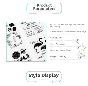 Detailed specification view of transparent PVC silicone stamps with floral patterns
