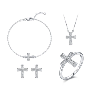 S925 sterling silver hip-hop cross jewelry set with necklace bracelet ring and earrings