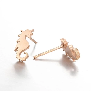 Cute seahorse stud earrings in rose gold finish with unique ocean-inspired animal design