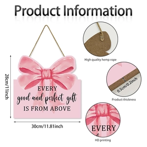 Pink wooden bow wall sign with inspirational quote and rustic rope for nursery decor