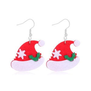 Details von festlichen Weihnachts Mütze Filz Ohrhängern mit Schneeflocken Deko