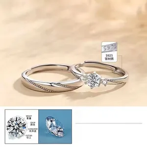 S925 sterling silver couple rings set with cubic zirconia stones and twisted rope texture