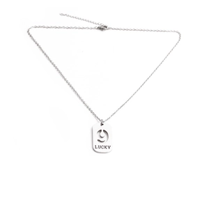 Hip hop titanium steel necklace featuring a lucky number nine rectangular pendant