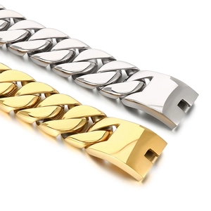 Chunky 31mm Cuban link bracelets in polished gold and silver stainless steel finishes