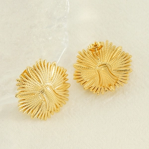 Vintage stainless steel floral bee earrings with sunburst texture in gold plating