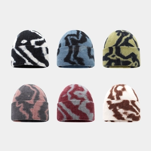Bonnet En Maille Côtelée Tie Dye Fibre De Viscose Chaud Hiver Bonnet À Revers Rétro Streetwear Extérieur Femmes Hommes