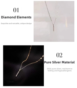 Macro detail of S925 sterling silver bar pendant necklace with sparkling row diamond pavé