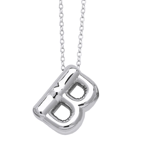 Polished silver initial B balloon style necklace with minimalist thin chain for women
