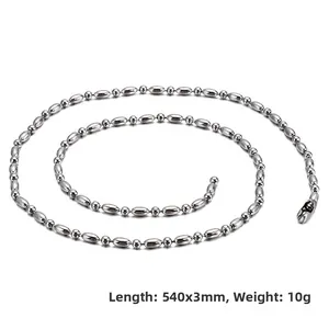 Chaîne à billes en acier inoxydable poli de 540mm avec fermoir mousqueton et détails