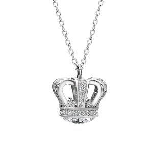Elegant 925 sterling silver crown pendant necklace with sparkling pavé cubic zirconia