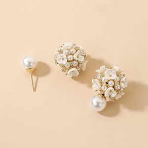 Elegant gold flower stud earrings with zircon and pearls featuring a versatile two-way design