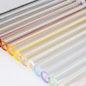 Flower Wrapping Paper Waterproof OPP Transparent Colorful Border Cellophane For Bouquet Gift Packaging Floral Decor