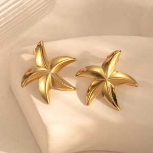 Minimalist golden starfish stud earrings in matte stainless steel for women