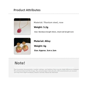 Detailed specs for stainless steel dried rose necklace and alloy floral earrings set