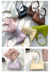 Chic hobo shoulder bags displayed in eight vibrant colors on a minimalist background
