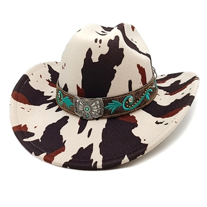 Western Cowboy Hat Polyester Felt Cow Leopard Print Embroidery Butterfly Buckle Ethnic Style Outdoor Party Unisex