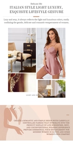 Detail of a light pink silk slip dress with soft metallic luster and elegant backless design