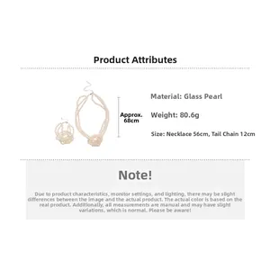 Detail view of pearl necklace dimensions showing 56cm length and 12cm extension chain