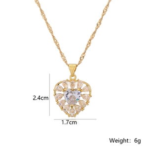 Detail shot of heart pendant necklace measuring 2.4cm by 1.7cm with 6g weight