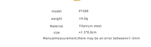 Technical specifications of the titanium steel gold necklace with weight and size details