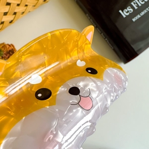 Cute Shiba Inu acetate hair claw clip for women in orange and white animal design