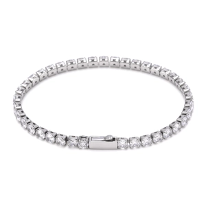 Classic silver tennis bracelet set with 5A cubic zirconia stones and fold-over safety clasp