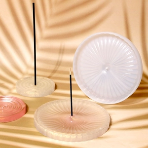 DIY silicone mold for round incense holders with radial textures and finished resin plate