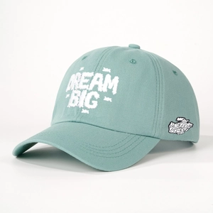 Hellgrüne Vintage-Baseballkappe mit Dream Big Stickerei und seitlichem Grafikdetail