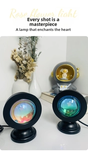 Close-up of two circular sunset lamps with polarized lenses and matte black stands