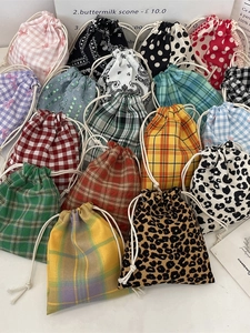 Mini Drawstring Pouch Bag Polyester Cloth Jewelry Organizer Lipstick Key Case Paisley Plaid Polka Dot Bow Prints Cute Fashion Pouch
