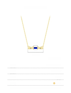 Detail of S925 sterling silver necklace with blue rectangle gem and dimensions