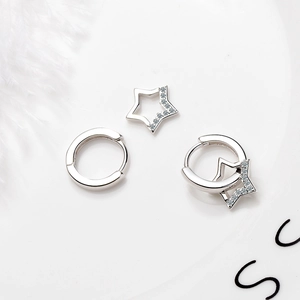 S925 sterling silver hollow star hoop earrings with sparkling cubic zirconia stones