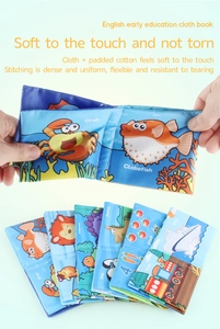 Detail of soft baby cloth books with tear-resistant fabric and educational English themes