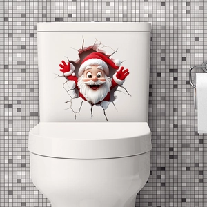3D Santa Claus wall sticker showing a creative breakthrough effect for bathroom decor