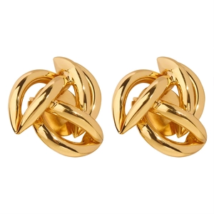 Golden twisted knot earrings with hollow geometric design in polished copper material