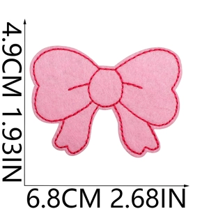 Pink bow embroidered patch dimensions showing 4.9cm height and 6.8cm width details