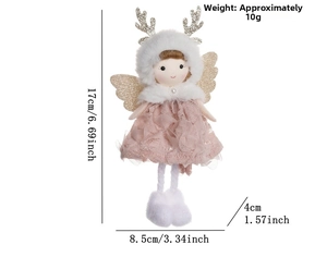 Detail view of plush Christmas angel doll showing 17cm height and 8.5cm width dimensions