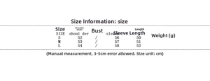 Size chart for women's casual woolen jacket with shoulder and sleeve measurements