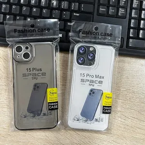 Clear and gray TPU shockproof cases for iPhone 15 Pro Max and 15 Plus models