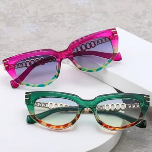 Retro Cat Eye Sunglasses For Women Metal Chain Temples UV400 Protection Gradient Lenses Vintage Fashion Eyewear