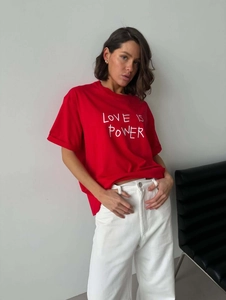 Women T-Shirt Cotton Polyester Round Neck Short Sleeve Letter Print Dropped Shoulder Oversized American Streetwear Red