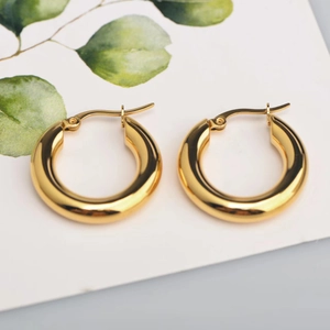 Chunky Hoop Earrings Stainless Steel High Polish Round Circle Jewelry For Women Minimalist Retro French Style