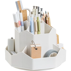 Minimalist 360 rotating desk organizer for stationery with high capacity compartments
