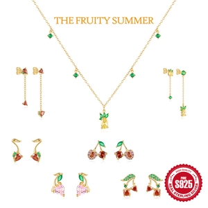 S925 sterling silver fruit jewelry set with necklace and assorted summer earrings