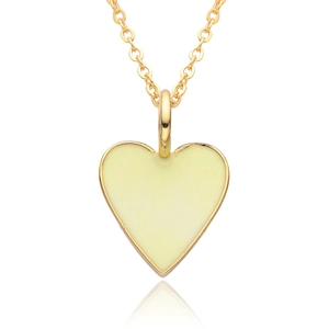 Close-up of 14K gold plated chain with a light yellow enamel heart shaped pendant