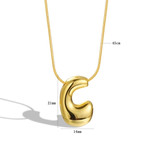Golden balloon style 26 letter C pendant necklace in stainless steel, length 45cm