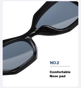 Detail of comfortable integrated nose pads on black square frame fashion sunglasses