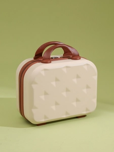 Mini 14-inch beige hardshell suitcase with geometric texture and brown handles