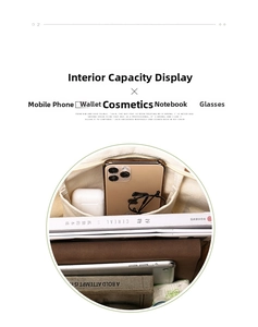 Detailed internal view of large capacity beige canvas tote bag with multiple storage slots
