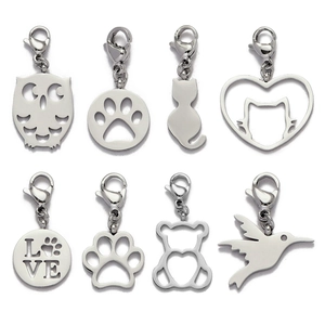 Animal Paw Heart Owl Hummingbird Charms Stainless Steel Pendants Lobster Clasp For DIY Bracelet Necklace Jewelry